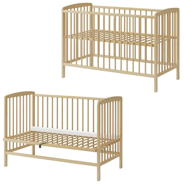 2w1 Łóżeczko niemowlęce dostawne Andrzej 120x60(67) sosna lakierowane