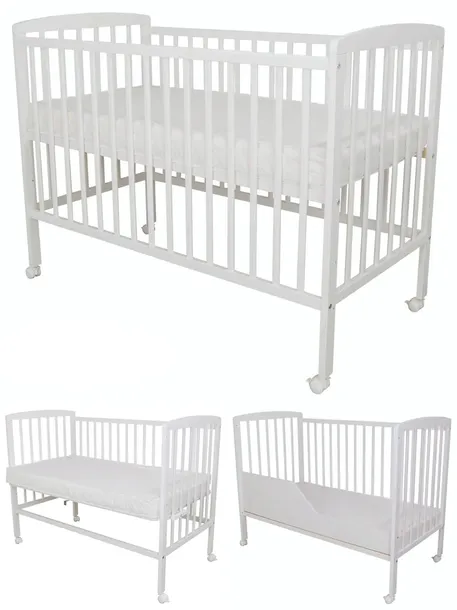 Łóżeczko dostawka 3w1 Matylda 120x60(66) +materac, barieka, gryzaki, kółka