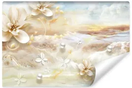 fototapeta-do-salonu-kwiaty-marmur-mural-perly-abstrakcja-efekt-3d-450x300