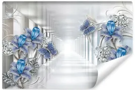 fototapeta-scienna-tunel-efekt-3d-kwiaty-motyle-diamenty-abstrakcja-450x300