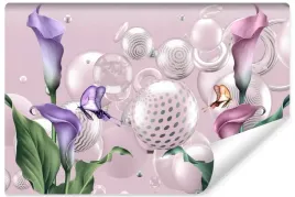 fototapeta-do-salonu-kolorowe-kwiaty-motyle-kule-abstrakcja-wzor-3d-450x300