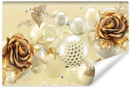 fototapeta-scienna-kwiaty-roze-abstrakcja-motyle-kule-efekt-3d-450x300