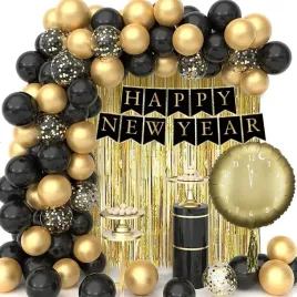 balony-dekoracje-na-sylwestera-nowy-rok-czarne-zlote-baner-happy-new-year