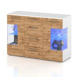 komoda-szafka-szuflady-duza-pojemna-drzwi-bialy-mat-dab-wotan-led-150cm-lux