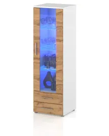 witryna-szafka-stojaca-slupek-z-szyba-bialy-mat-dab-wotan-led-60cm-dama-pik