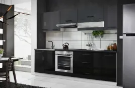 Zdjęcie produktu MEBLE KUCHENNE KUCHNIA CZARNY POŁYSK SZARY POŁYSK Z BLATEM 260CM MARCO