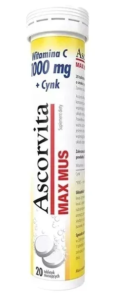 ASCORVITA MAX MUS Witamina C 1000 mg + Cynk 20 tabletek musujących