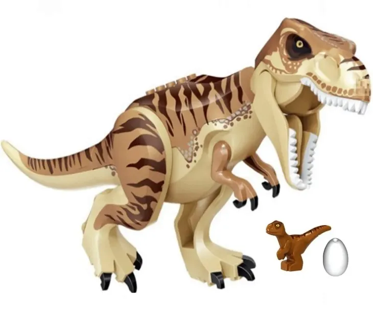 DINOZAUR TYRANOZAUR 28cm + mały DINO i jajo KLOCKI naklejka JURASSIC gratis