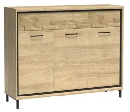 dab-komoda-szeroka-135-cm-pojemna-drewniany-zdobiony-panel-nogi-metalowe
