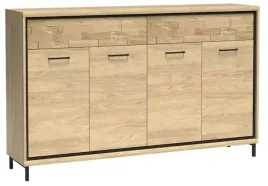 dab-komoda-szeroka-177-cm-pojemna-drewniany-zdobiony-panel-nogi-metalowe