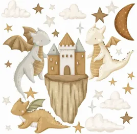 naklejki-na-sciane-magiczne-smoki-i-zamek-pastelowe-kolory-naklejki-scienne