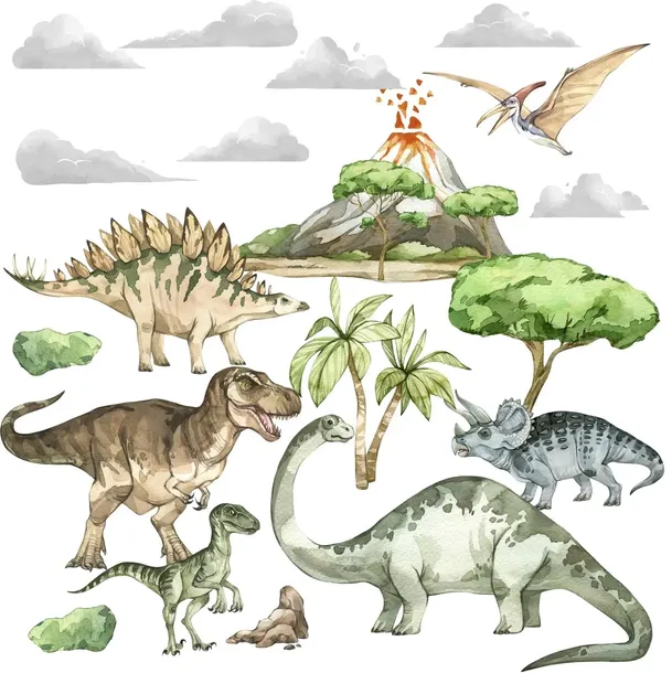 NAKLEJKI NA ŚCIANĘ DINOZAURY ZESTAW XL DUŻE NAKLEJKI ŚCIENNE DLA CHŁOPCA