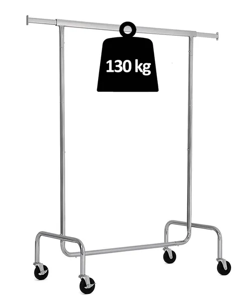 METALOWY WIESZAK NA UBRANIA NA KÓŁKACH ROZSUWANY CHROMOWANY ARVENTA STYLE