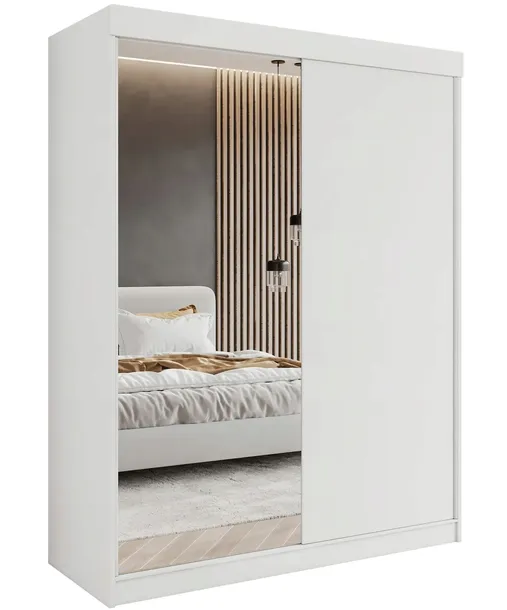 SZAFA PRZESUWNA 2-DRZWIOWA 150 x 205 CM - BIAŁA - LUSTRO C - GARDEROBA