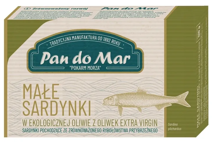 Sardynki europejskie w BIO oliwie z oliwek extra virgin 120 g (90 g) Pan do