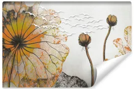 fototapeta-scienna-pomaranczowe-liscie-abstrakcja-ptaki-efekt-3d-450x300