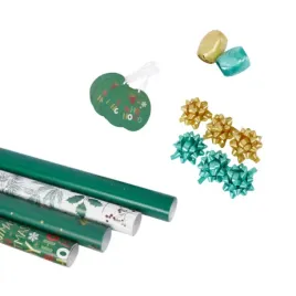 zestaw-do-pakowania-prezentow-papier-ozdoby-zielony