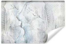fototapeta-scienna-liscie-w-betonie-abstrakcja-ptaki-zurawie-mur-450x300