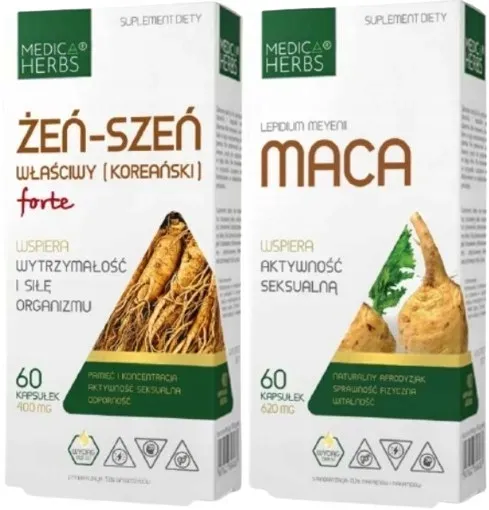 Dla mężczyzn - Żeń-szeń Koreański + Maca Medica Herbs Sprawność seksualna