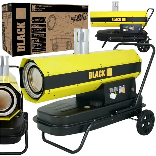 NAGRZEWNICA DMUCHAWA OLEJOWA DIESEL Z KOMINEM 25KW TERMOSTAT LCD 38L BLACK