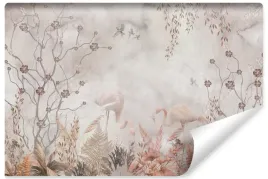 fototapeta-flamingi-rosliny-tropikalne-we-mgle-abstrakcja-natura-450x300