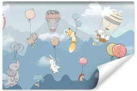 fototapeta-dziecieca-bajkowe-zwierzeta-balony-chmurki-gory-450x300