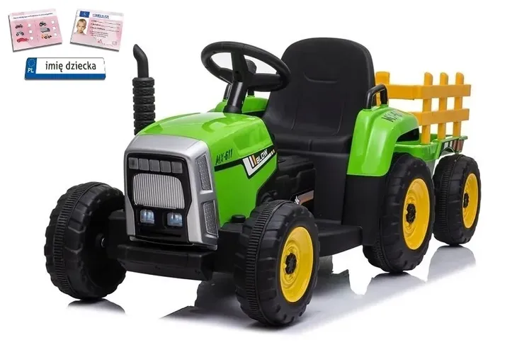 Traktor na akumulator z Przyczepką Pilot 137cm 12V Miękkie koła EVA Tablice