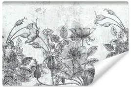 fototapeta-scienna-czarno-biale-kwiaty-na-betonie-mural-natura-450x300