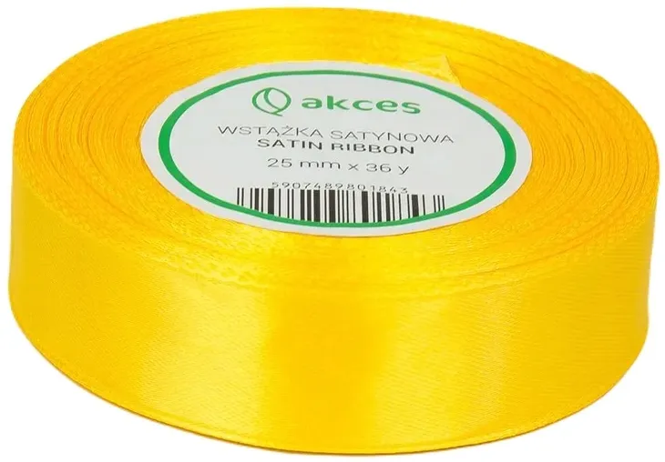 ŻÓŁTA WSTĄŻKA TASIEMKA SATYNOWA WIELKANOC 25MM 25M SCRAPBOOKING