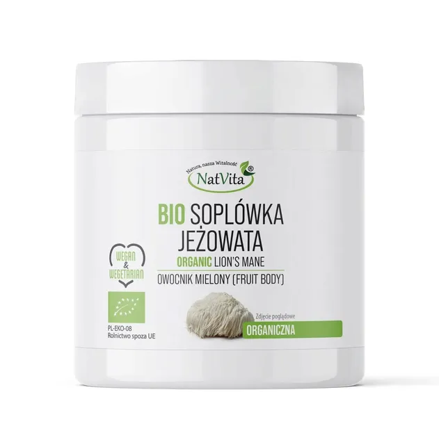 Soplówka Jeżowata BIO Grzyb Mielony Pamięć Koncentracja 100g NatVita