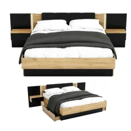lozko-nowoczesne-z-szufladami-160x200-led-podwojne-dab-zloty-craft-czarne