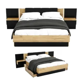 lozko-nowoczesne-z-szufladami-180x200-led-podwojne-dab-zloty-craft-czarne