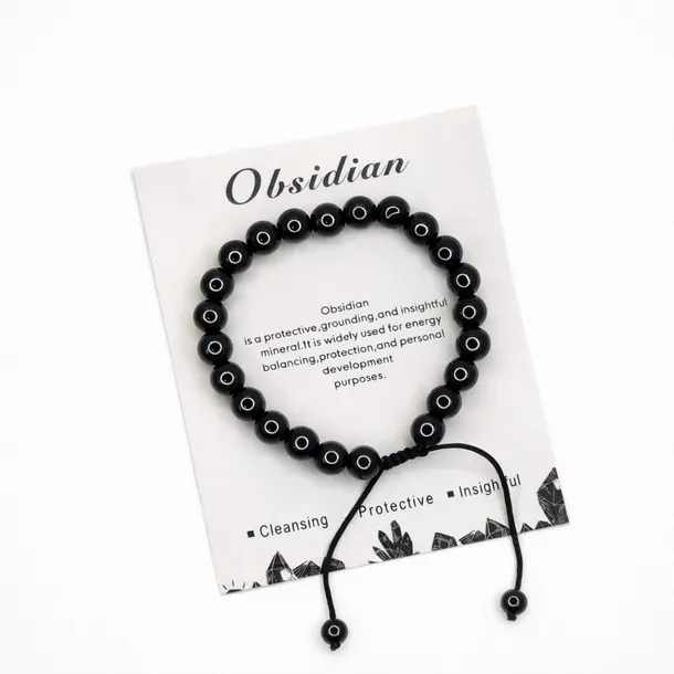 Bransoletka naturalny kamień Czarny Obsydian talizman regulowana amulet