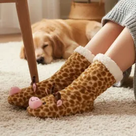 skarpety-damskie-dlugie-cieple-miekkie-smieszne-zwierzak-brazowe-one-size
