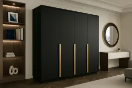 duza-szafa-4-drzwiowa-200x215-cm-liza-czarna-zlote-uchwyty-polki-drazek