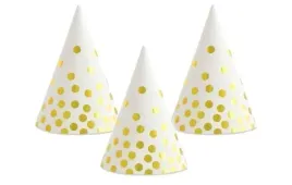 czapeczki-biale-zlote-groszki-6szt-urodziny-roczek