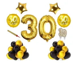 zestaw-urodzinowy-trzydziestka-30-swieczka-raca-zlote-czarne-balony-gwiazda