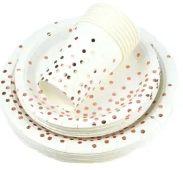 kubki-talerzyki-biale-rose-gold-kropki-urodziny-rozowe-zloto-przyjecie