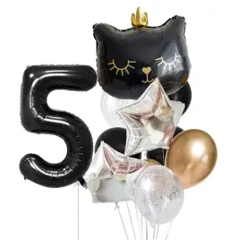 zestaw-balonow-5-piate-urodziny-kotek-czarny-balony-cyfra-piec-srebrne-hel