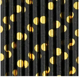 slomki-bio-rurki-papierowe-czarno-zlote-kropki-urodziny-sylwester-karnawal