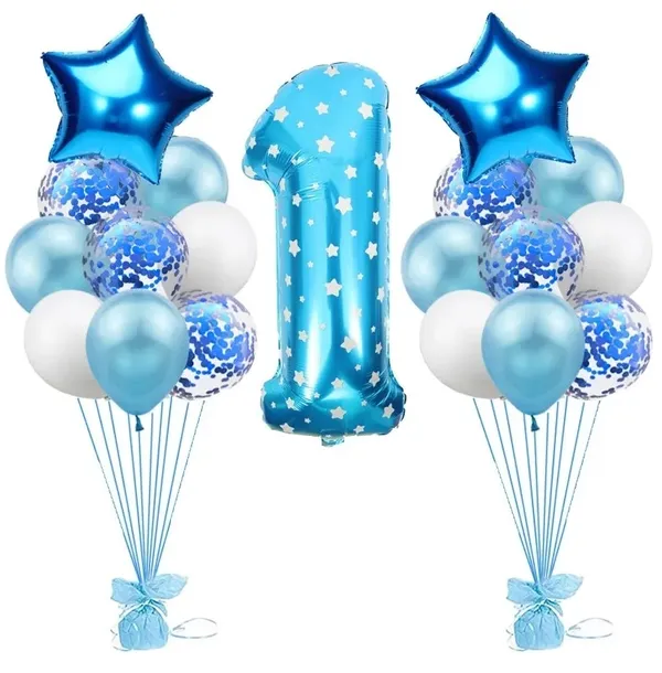 Balony z konfetti niebieskie roczek 1 pierwsze urodziny konfetti granatowe