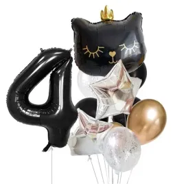 zestaw-balonow-4-czwarte-urodziny-kotek-kot-czarny-balony-srebrne-czarne