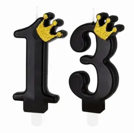 swieczka-urodzinowa-czarna-zlota-korona-liczba-13-trzynaste-urodziny-tort