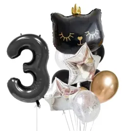 zestaw-balonow-3-trzecie-urodziny-kotek-czarny-balony-cyfra-trzy-srebrne
