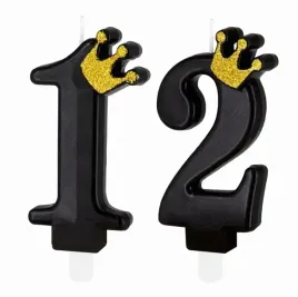 swieczka-urodzinowa-czarna-zlota-korona-liczba-12-dwunaste-urodziny-na-tort