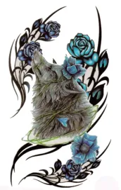 tatuaz-realistyczny-tymczasowy-zmywalny-wilk-roze