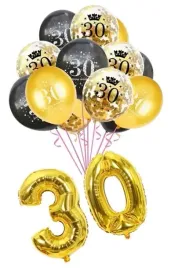 balony-na-30-urodziny-trzydziestka-zlote-czarne