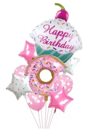 zestaw-balony-dekoracyjne-gwiazdy-donut-babeczka-paczek-urodziny-rozowe