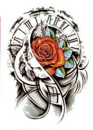 tatuaz-realistyczny-tymczasowy-zmywalny-roza-zegar