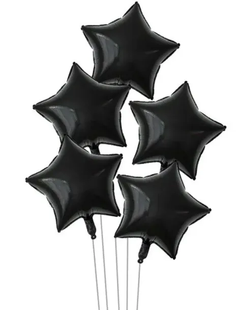 BALONY foliowe czarne gwiazdy gwiazdki 45 cm 5 szt metaliczne sylwester hel